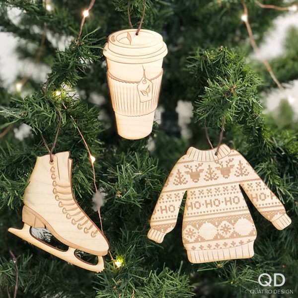 Ornements de bois « Sortie à la patinoire »