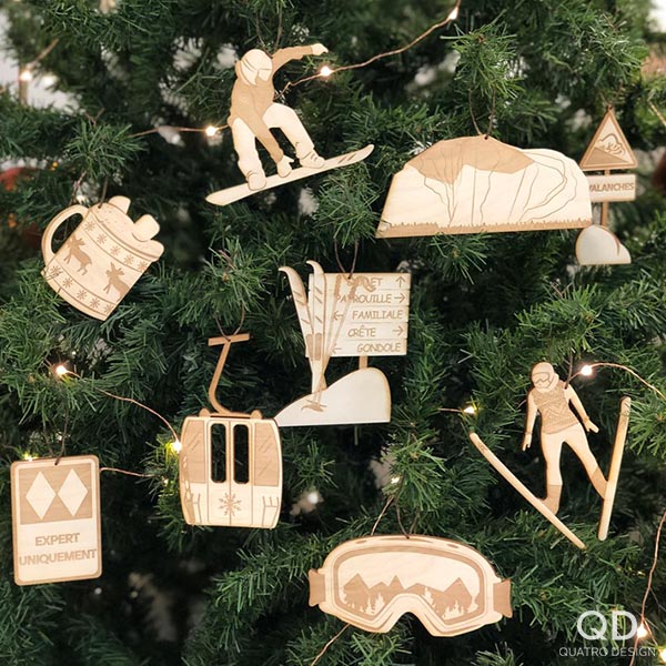 Ornements de bois « Sortie en ski »